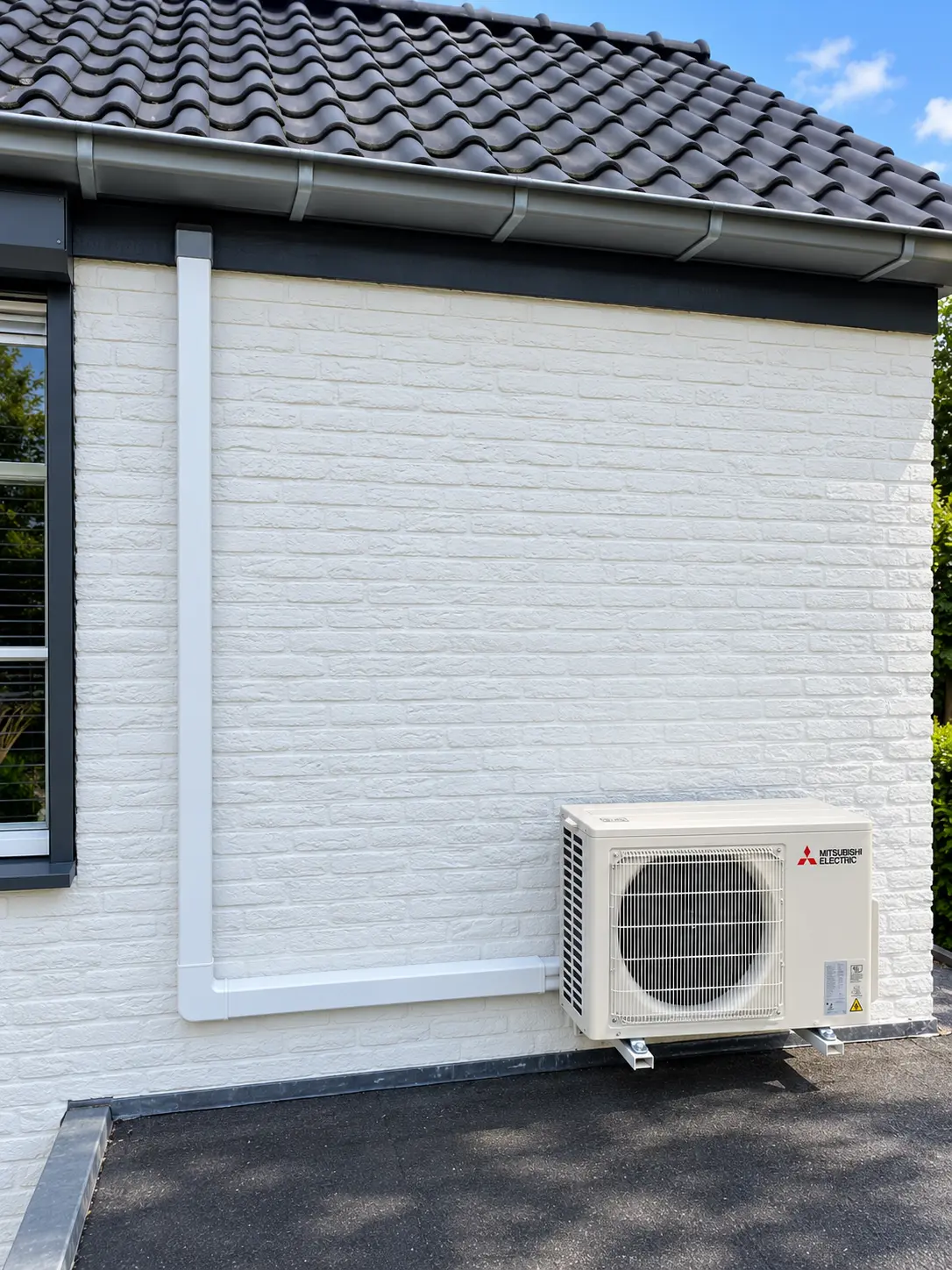 Mitsubishi Electric strak op een witte gevel in Doetinchem